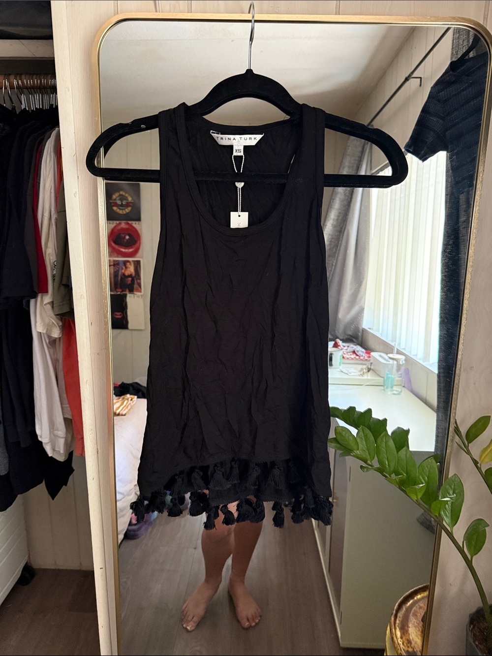 Trina Turk Black Tajo Top Tassel Hem Sleeveless Tank